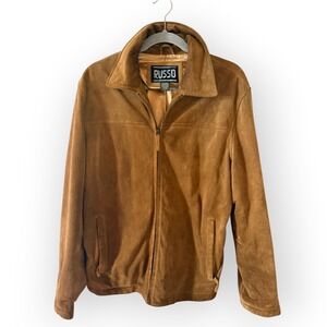 Vintage Russo Brown Suede Jacket M Western Cowboy Boho Retro Zip Leather Coat